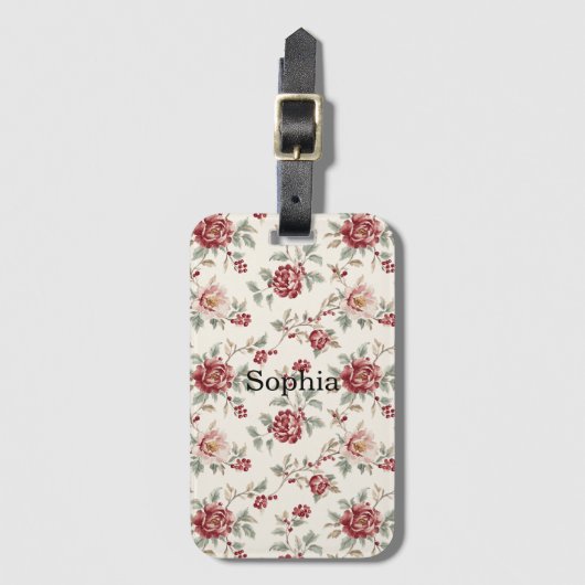 Pretty Chic Red Cream Floral  Bagagelabel (Voorkant (verticaal))