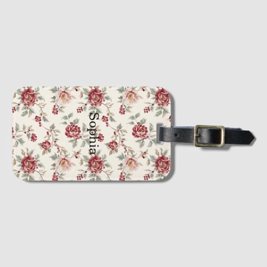 Pretty Chic Red Cream Floral  Bagagelabel (Voorkant (horizontaal))