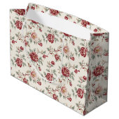 Pretty Chic Red Cream Floral Birthday  Groot Cadeauzakje (Achterkant Gekanteld)