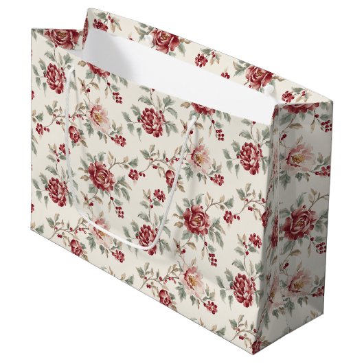 Pretty Chic Red Cream Floral Birthday  Groot Cadeauzakje (Voorkant Gekanteld)