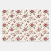 Pretty Chic Red Cream Floral Birthday  Inpakpapier Vel (Voorkant 2)