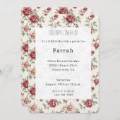 Pretty Chic Red Cream Floral Birthday   Kaart (Voorkant / Achterkant)