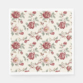Pretty Chic Red Cream Floral Birthday  Servet (Voorkant)