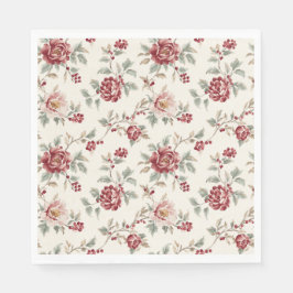 Pretty Chic Red Cream Floral Birthday Servet