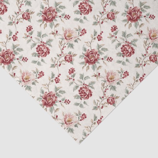 Pretty Chic Red Cream Floral Birthday Tissuepapier (Detail)