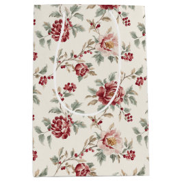 Pretty Chic Red Cream Floral Christmas Medium Cadeauzakje