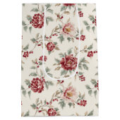 Pretty Chic Red Cream Floral Christmas Medium Cadeauzakje (Achterkant)