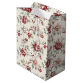 Pretty Chic Red Cream Floral Christmas Medium Cadeauzakje (Achterkant Gekanteld)