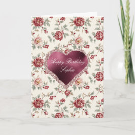 Pretty Chic Red Cream Floral Heart Kaart