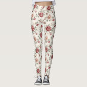 Pretty Chic Red Cream Floral Leggings (Voorkant)