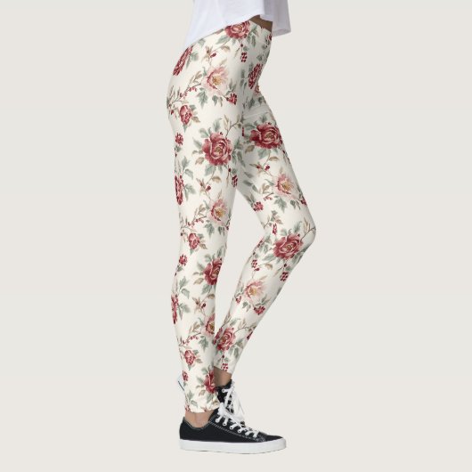 Pretty Chic Red Cream Floral Leggings (Rechts)