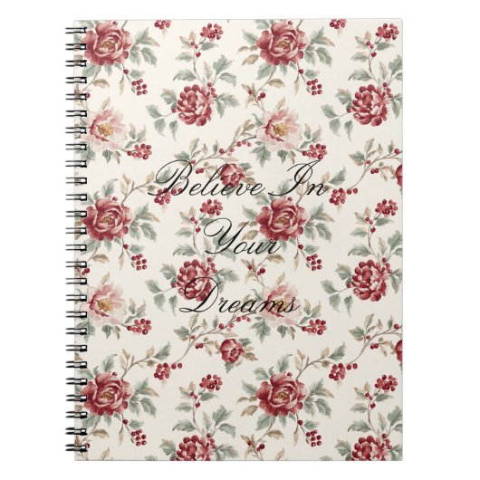 Pretty Chic Red Cream Floral  Notitieboek (Voorkant)