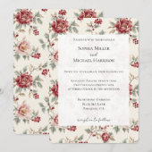 Pretty Chic Red Cream Floral Wedding Kaart (Voorkant / Achterkant)