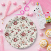 Pretty Chic Red Cream Floral Wedding Papieren Bordje (Feest)