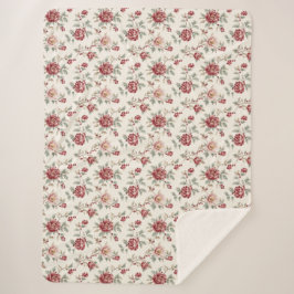 Pretty Chic Rode Crème Bloem Sherpa Deken