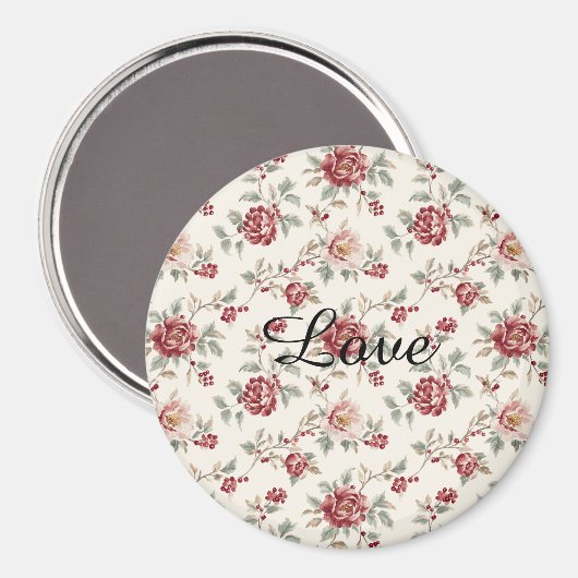 Pretty Chic Rode Crème Bloemen  Magneet (Voorkant / Achterkant)