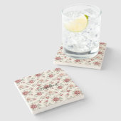 Pretty Chic Rode Crème Bloemen Stenen Onderzetter (Zijkant)