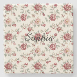 Pretty Chic Rode Crème Bloemen   Stenen Onderzetter