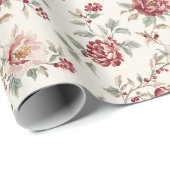 Pretty Chic Rode Crème Bloemige Verjaardag Cadeaupapier (Rol Hoek)