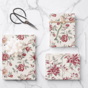 Pretty Chic Rode Crème Bloemige Verjaardag  Inpakpapier Vel