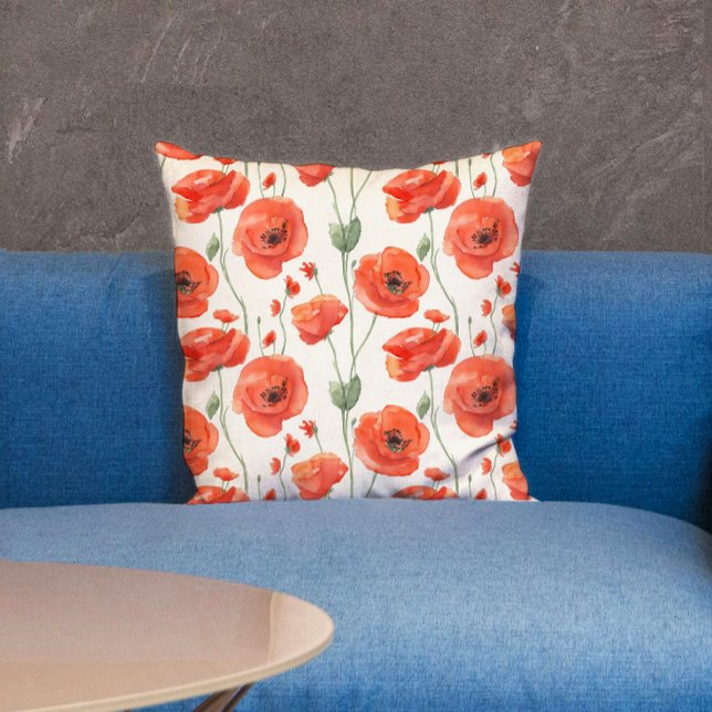 Pretty Chic Rode En Witte Klaproos Bloemenpatroon  Kussen (Creator heeft geüpload)