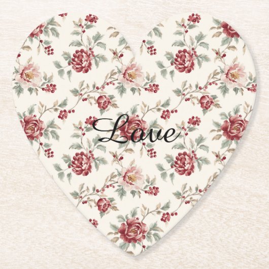 Pretty Chic Rood Crème Bloem  Kartonnen Onderzetters (Voorkant)