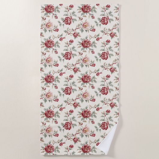 Pretty Chic Rood Crème Bloem  Strandlaken (Voorkant)