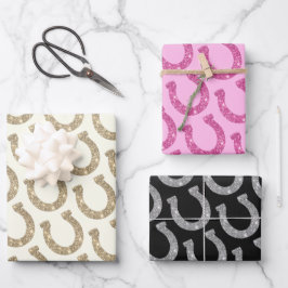 Pretty Chic Roze Gouden Glitter Hoefijzer Inpakpapier Vel