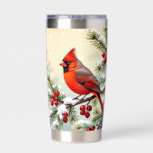 Pretty Christmas Cardinal and Pine Branches Geïsoleerde Drinkbeker (Achterkant)