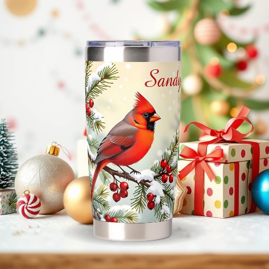 Pretty Christmas Cardinal and Pine Branches Geïsoleerde Drinkbeker