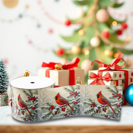 Pretty Christmas Cardinal and Pine Branches Grosgrain Lint