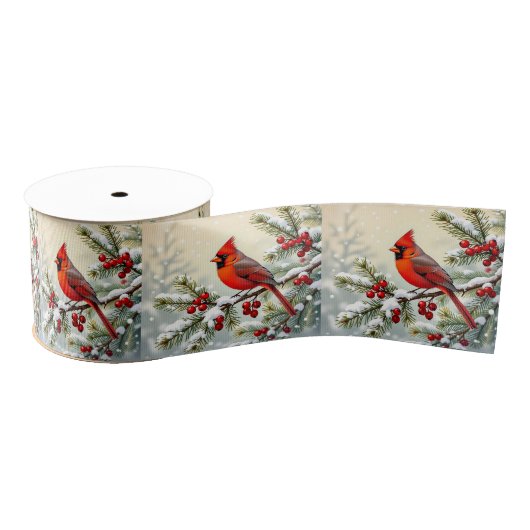 Pretty Christmas Cardinal and Pine Branches Grosgrain Lint (Spoel)