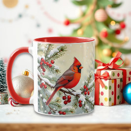 Pretty Christmas Cardinal and Pine Branches Mok