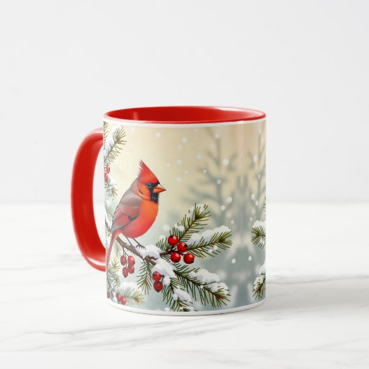 Pretty Christmas Cardinal and Pine Branches Mok (Voorkant links)
