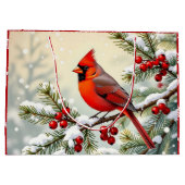 Pretty Christmas Cardinal and Snowflakes Christmas Groot Cadeauzakje (Achterkant)