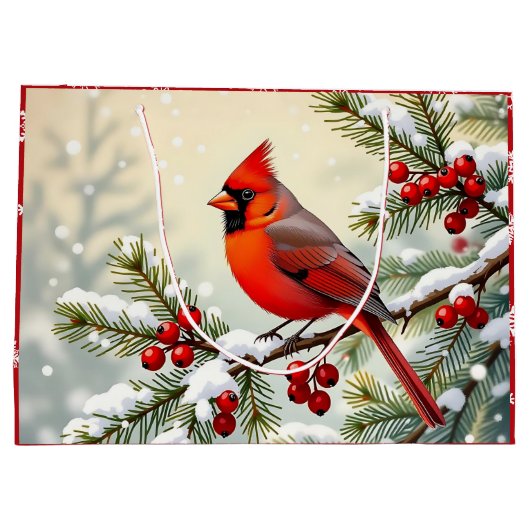 Pretty Christmas Cardinal and Snowflakes Christmas Groot Cadeauzakje (Achterkant)