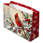 Pretty Christmas Cardinal and Snowflakes Christmas Groot Cadeauzakje (Achterkant Gekanteld)