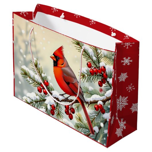 Pretty Christmas Cardinal and Snowflakes Christmas Groot Cadeauzakje (Achterkant Gekanteld)