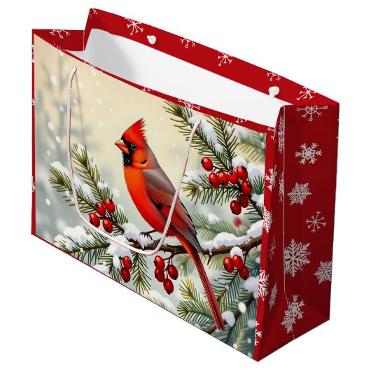 Pretty Christmas Cardinal and Snowflakes Christmas Groot Cadeauzakje (Voorkant Gekanteld)