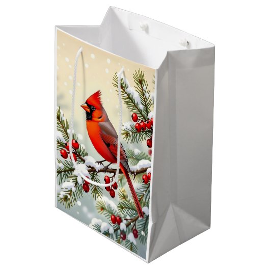 Pretty Christmas Cardinal and Snowflakes Christmas Medium Cadeauzakje (Voorkant Gekanteld)