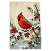 Pretty Christmas Cardinal and Snowflakes Christmas Medium Cadeauzakje (Voorkant)