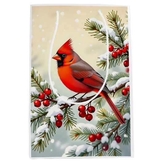 Pretty Christmas Cardinal and Snowflakes Christmas Medium Cadeauzakje (Voorkant)