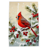Pretty Christmas Cardinal and Snowflakes Christmas Medium Cadeauzakje (Achterkant)