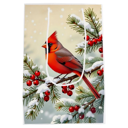 Pretty Christmas Cardinal and Snowflakes Christmas Medium Cadeauzakje (Achterkant)
