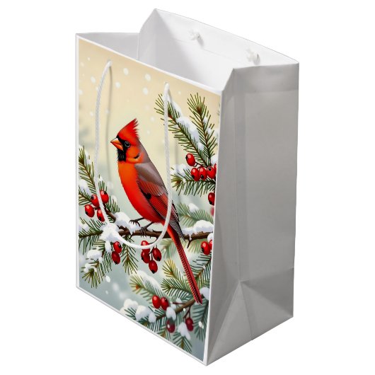 Pretty Christmas Cardinal and Snowflakes Christmas Medium Cadeauzakje (Achterkant Gekanteld)