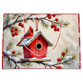 Pretty Christmas Cardinal & Birdhouse Snowflakes Groot Cadeauzakje (Voorkant)
