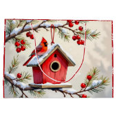 Pretty Christmas Cardinal & Birdhouse Snowflakes Groot Cadeauzakje (Achterkant)