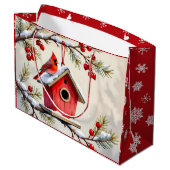 Pretty Christmas Cardinal & Birdhouse Snowflakes Groot Cadeauzakje (Achterkant Gekanteld)