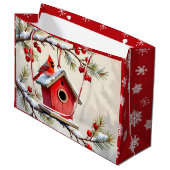 Pretty Christmas Cardinal & Birdhouse Snowflakes Groot Cadeauzakje (Voorkant Gekanteld)