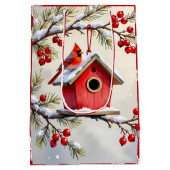 Pretty Christmas Cardinal & Birdhouse Snowflakes Medium Cadeauzakje (Achterkant)